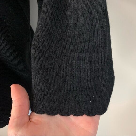 Vintage 90s Dolce Bella Wool Sequin Embroidery Sweater Black Scalloped Hem L - Picture 9 of 11